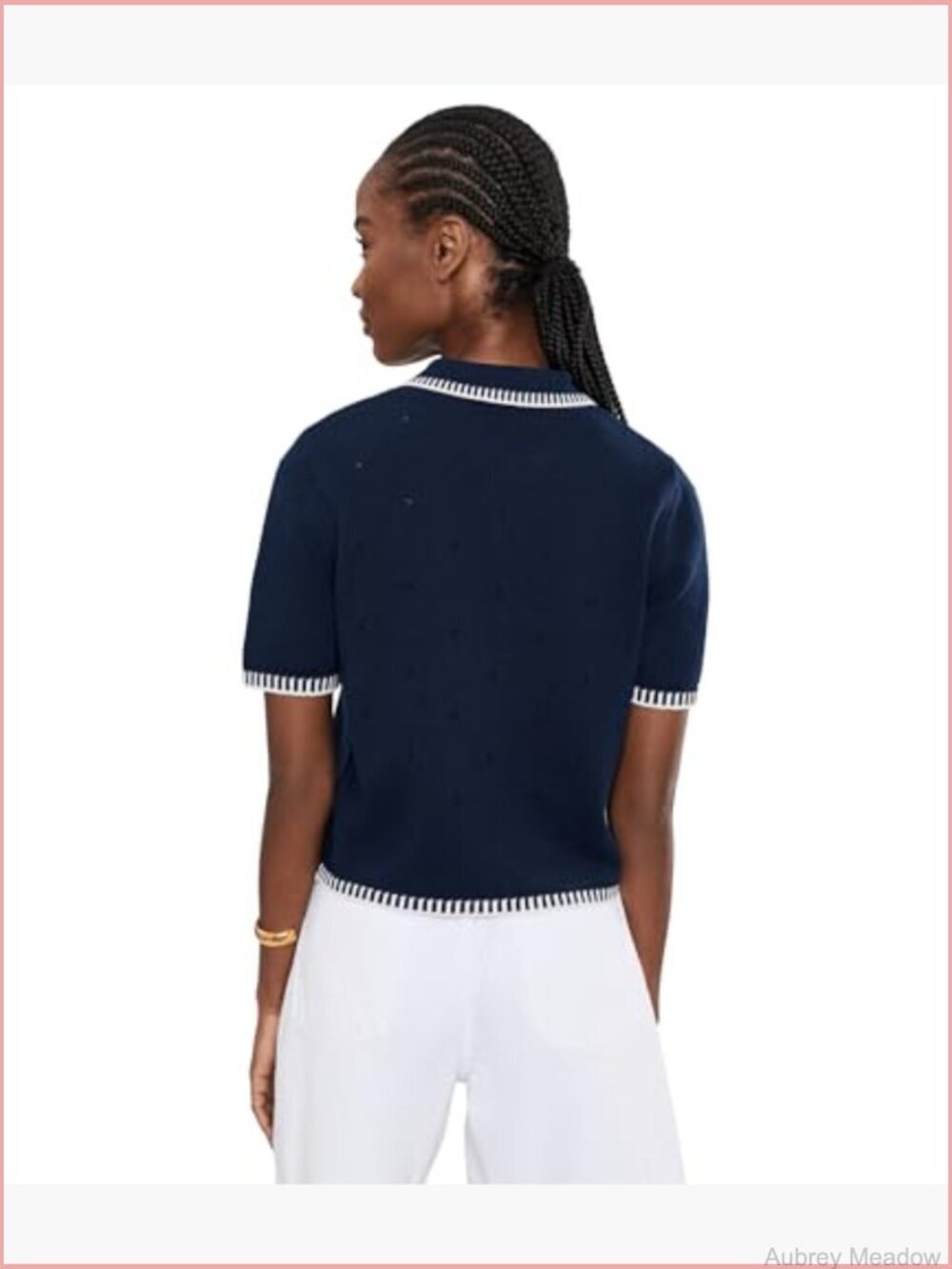 Short Sleeve Pointelle Contrast Stitch Cardigan - Picture 4 of 5